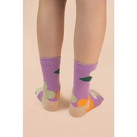 SC10007C-1 B Very M Multi Color Floral Print Socks Mauve One Size - Picture 4 of 4
